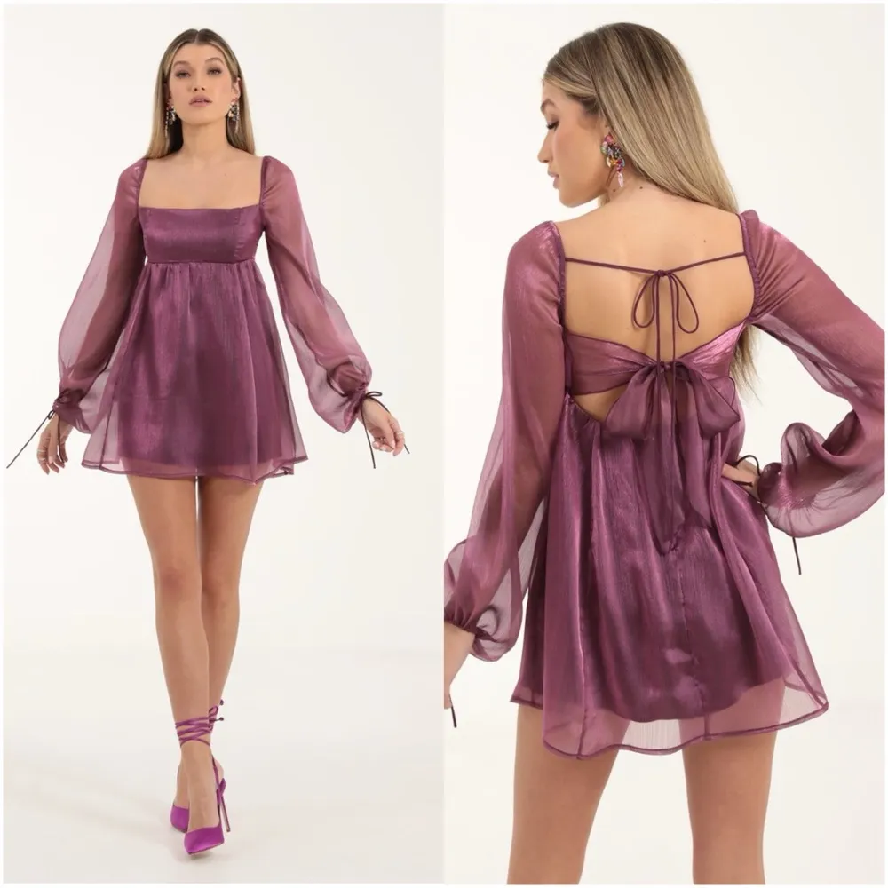 LUCY IN THE SKY Crinkle Long Sleeve Babydoll Mini Dress - Image 2