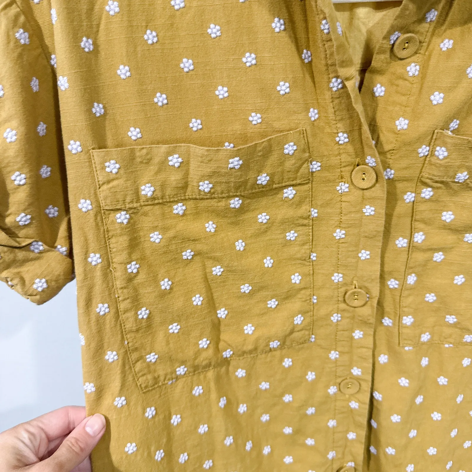 FRNCH Alea Floral Shirtdress Khaki Size XS EUC Button Front Short Sleeve - Image 4