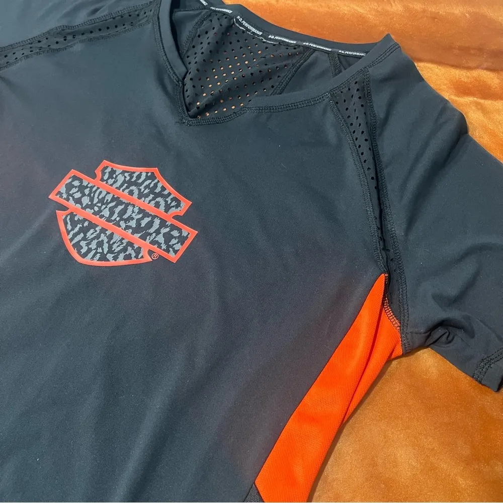 Harley Davidson Performance Wear Mesh breathable t-shirt black orange logo large - Image 3