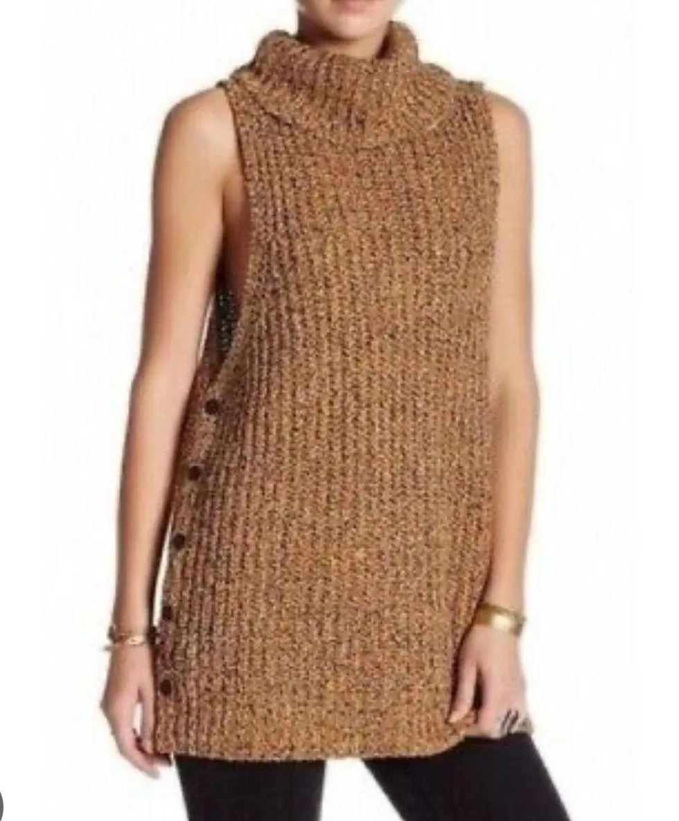 Free People Valentina Brown Medium Chunky Knit Sleeveless Sweater - Image 2