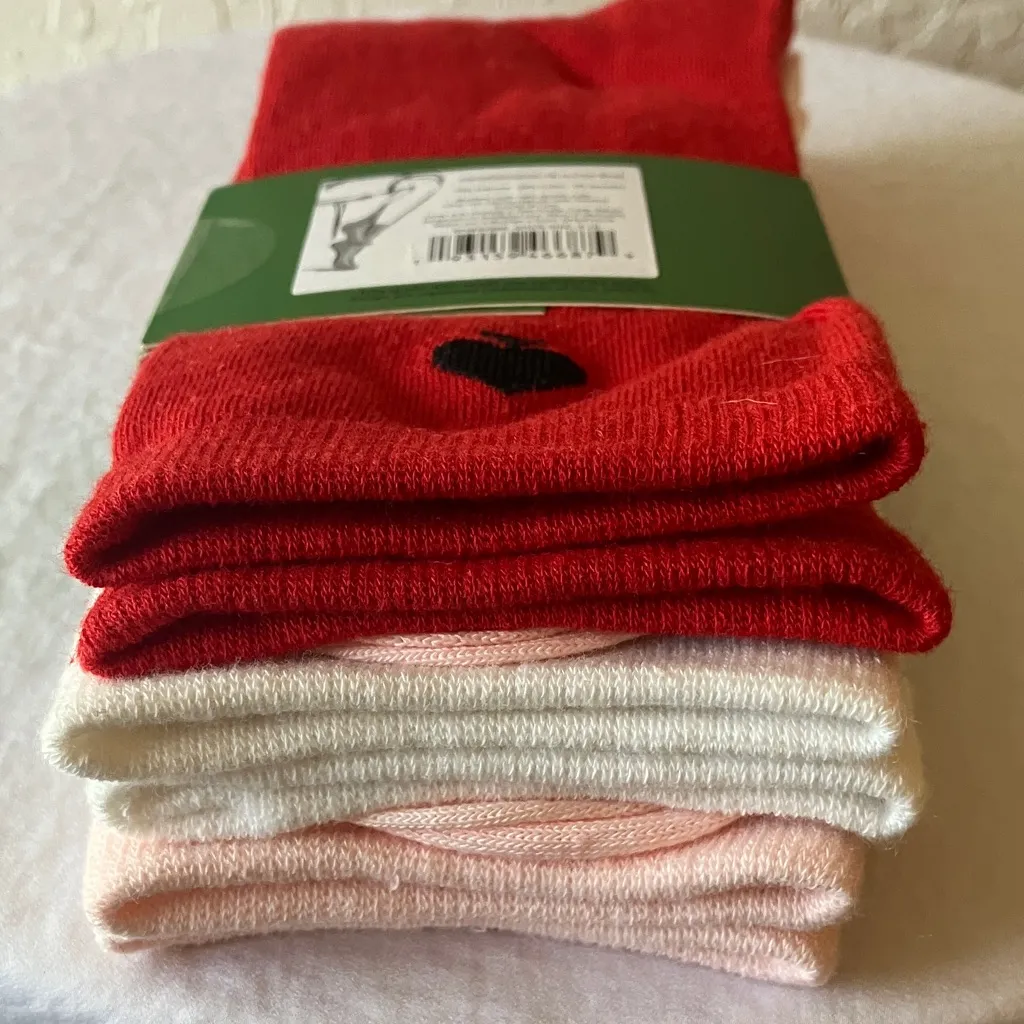Kate Spade: Blush/White/Red Socks with Heart & Dove Design- Crew- set of 3 - Image 4