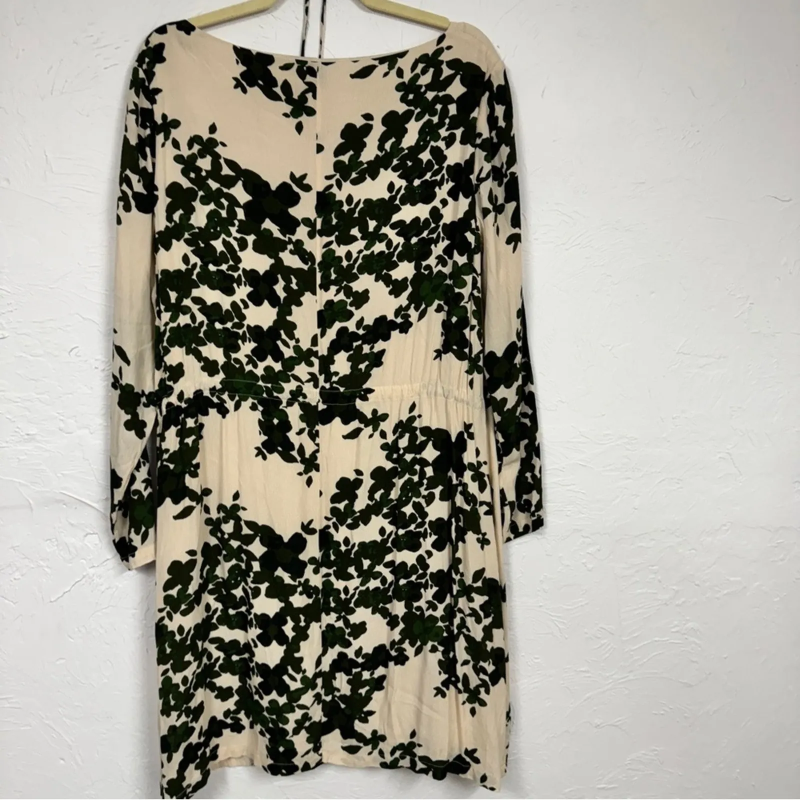Ichi Green Cream Floral Long Sleeve Mini Dress Womens L Casual Boho Size L - Image 14