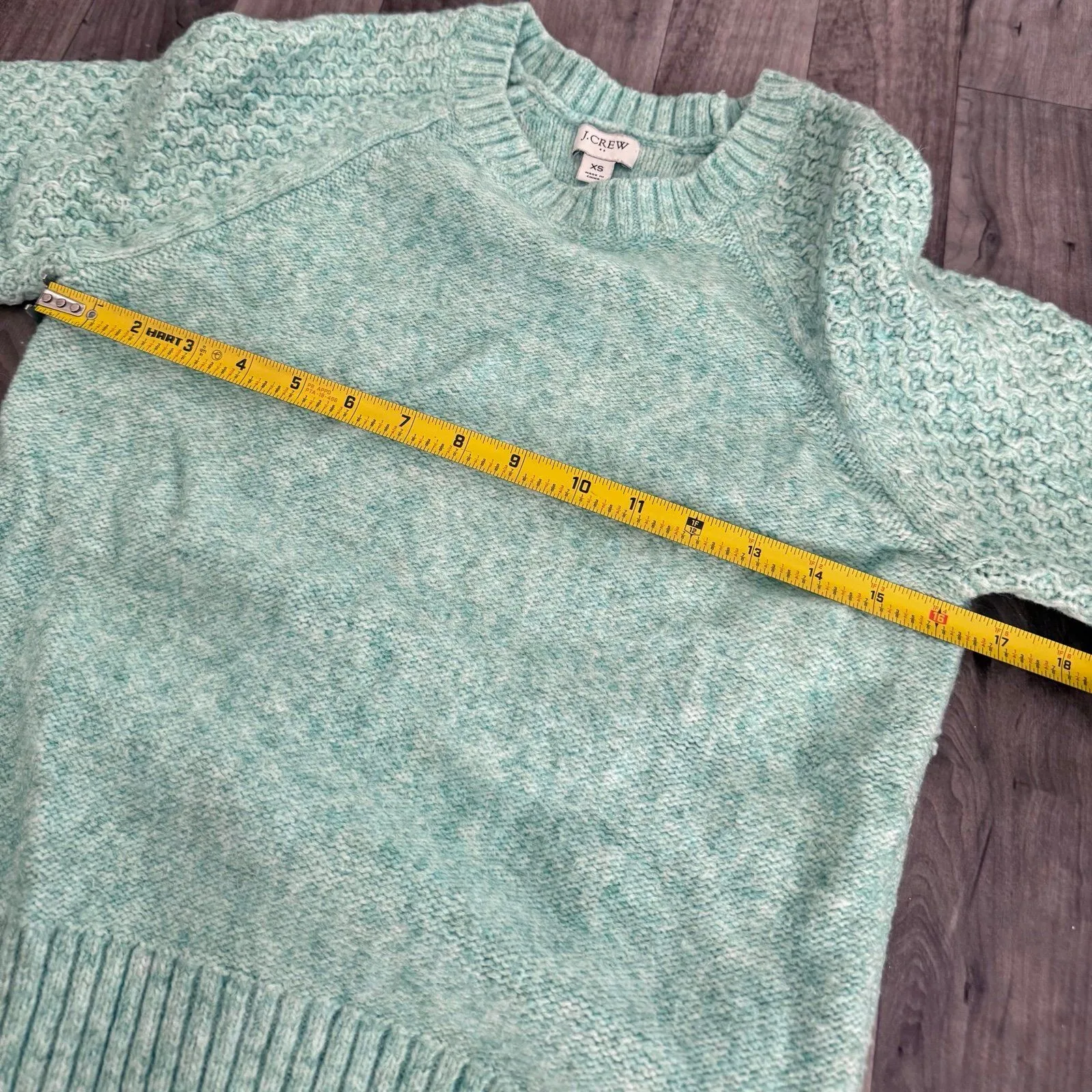 J.Crew Honeycomb balloon-sleeve alpaca wool sweater teal turquoise blue - Image 3