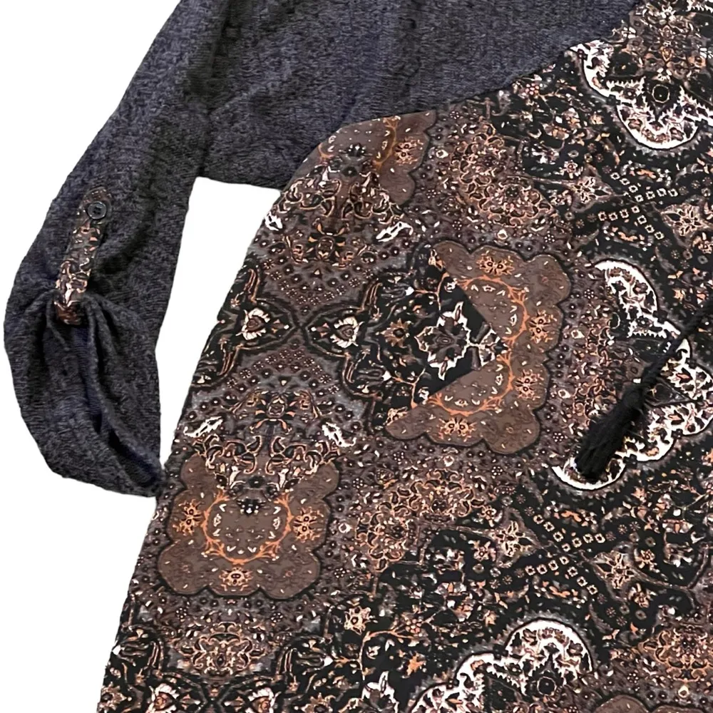 GLORIA VANDERBILT top blouse shirt boho 2X black brown gray lace - Image 3