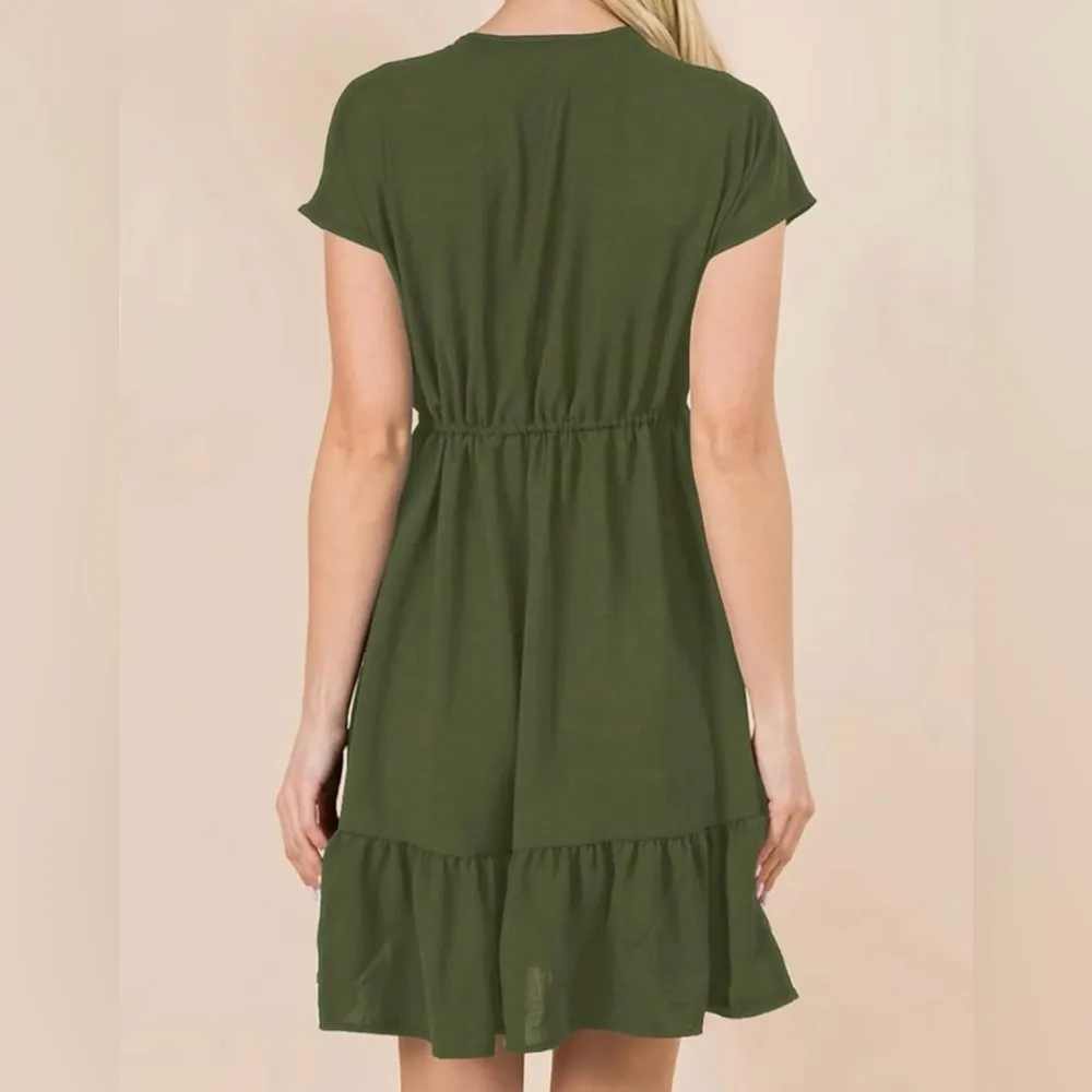 NWT Dokotoo Women Olive Green Short Sleeve V - Image 2