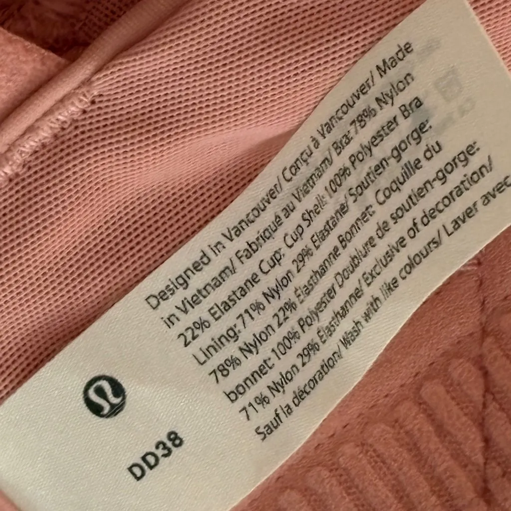 Like New Lululemon Energy Bra High Support 38DD Pink Puff W/ Reusable Tote Bag - Image 8