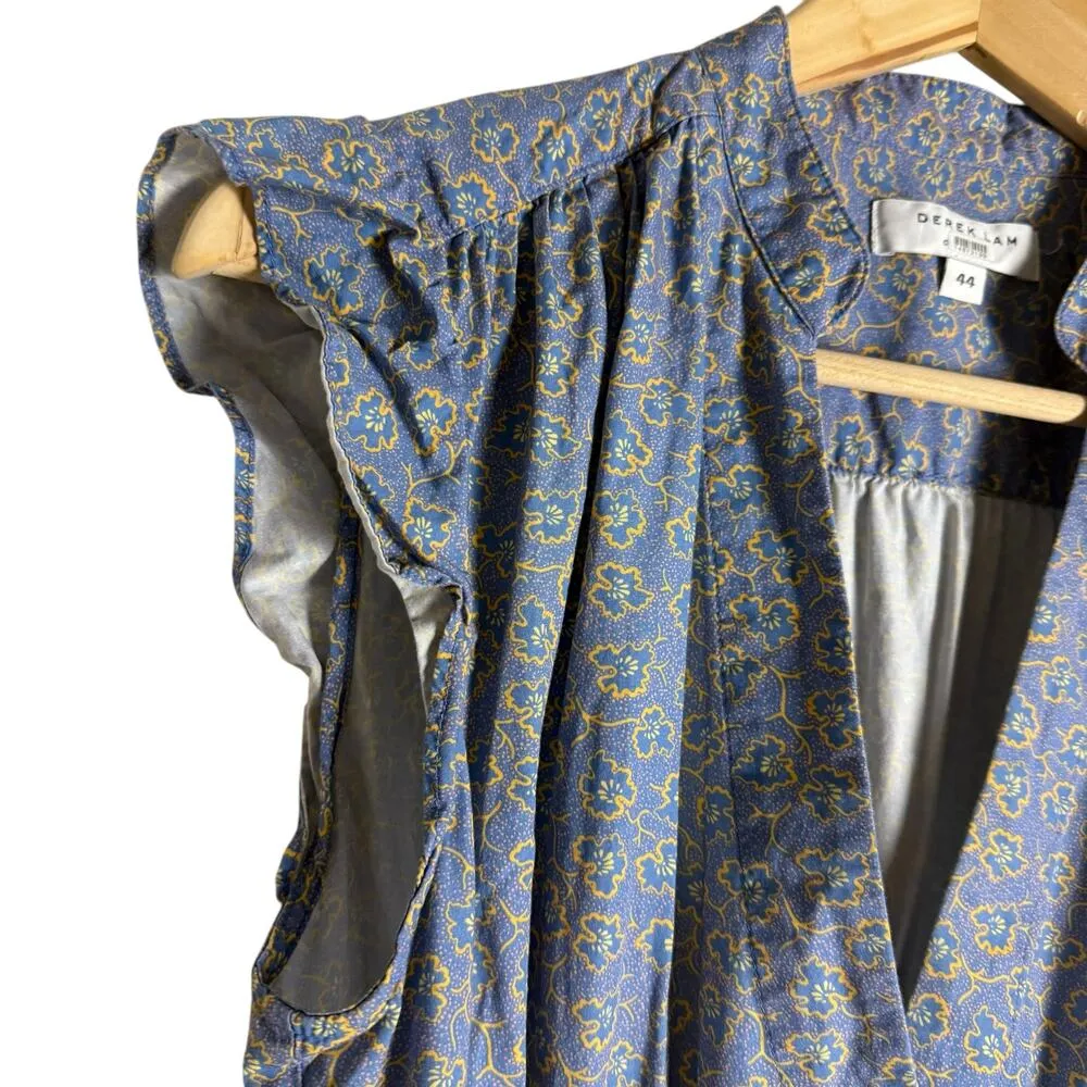 Derek Lam 10 Crosby Blue Floral Print Tie Waist V - Image 12