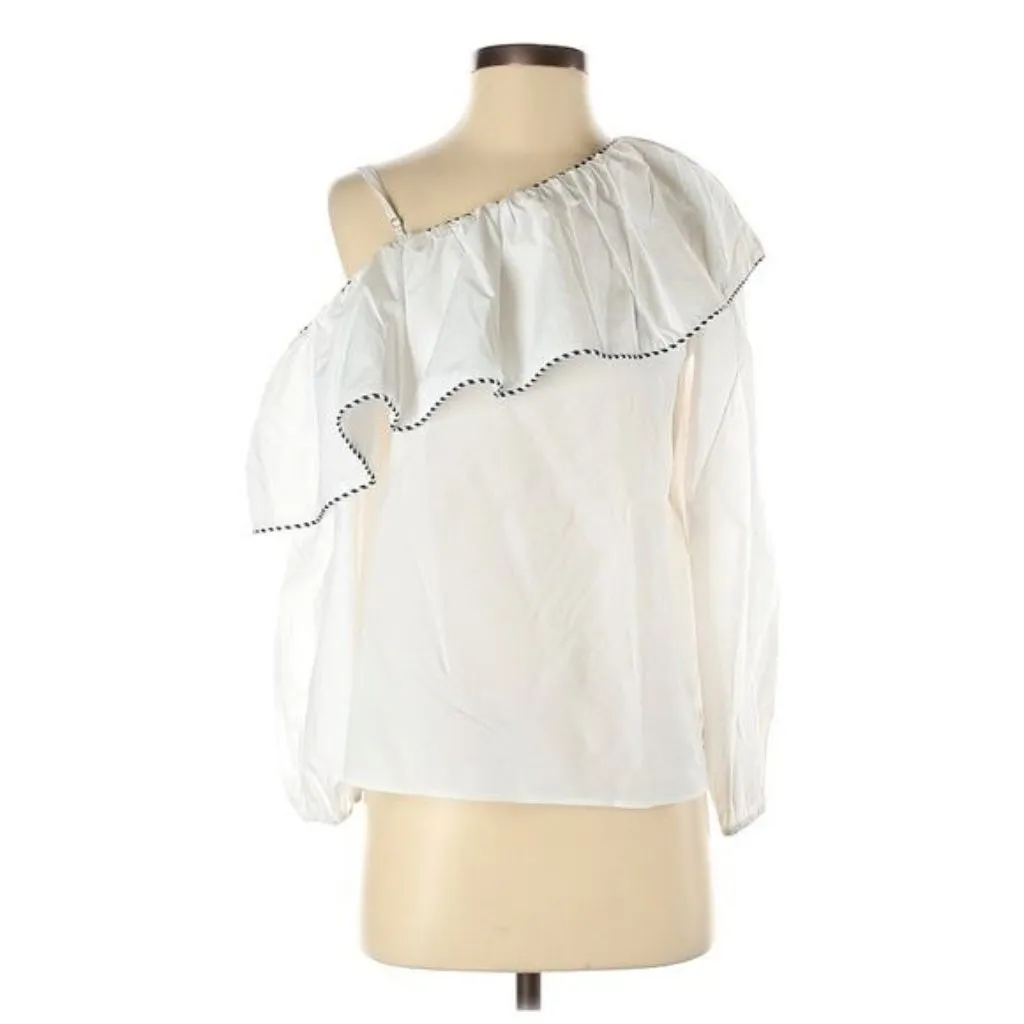 Parker Kammi Ruffle One Shoulder Blouse Size XS White Ruffle Long Sleeve New - Image 2