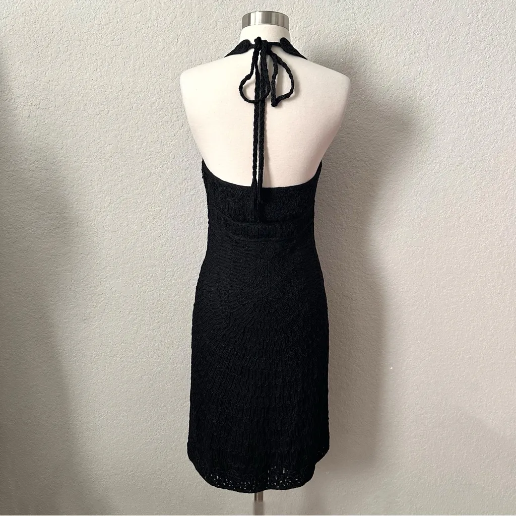 Sue Wong Vintage Black Crochet Halter Dress - Image 3