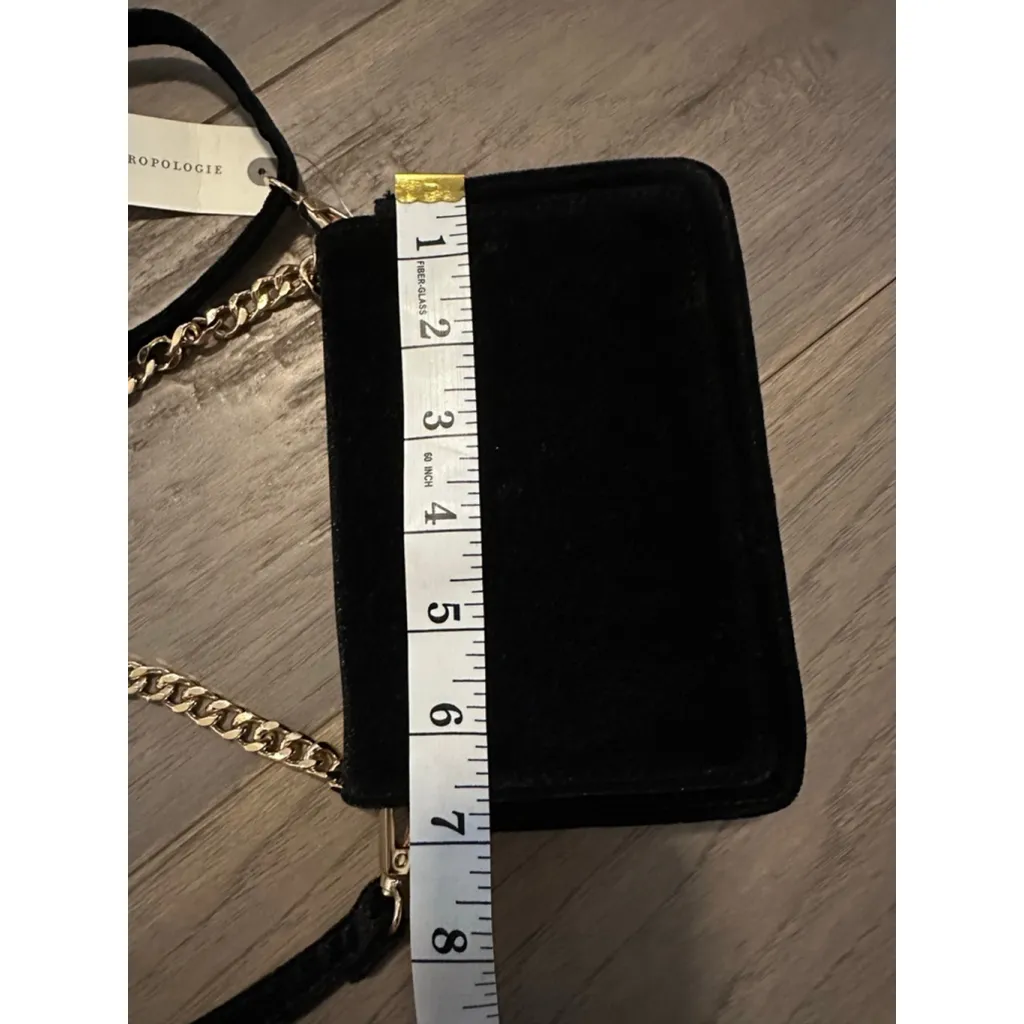 Women's Anthropologie Black Velvet Shoulder Bag With Gold Chain - Image 9
