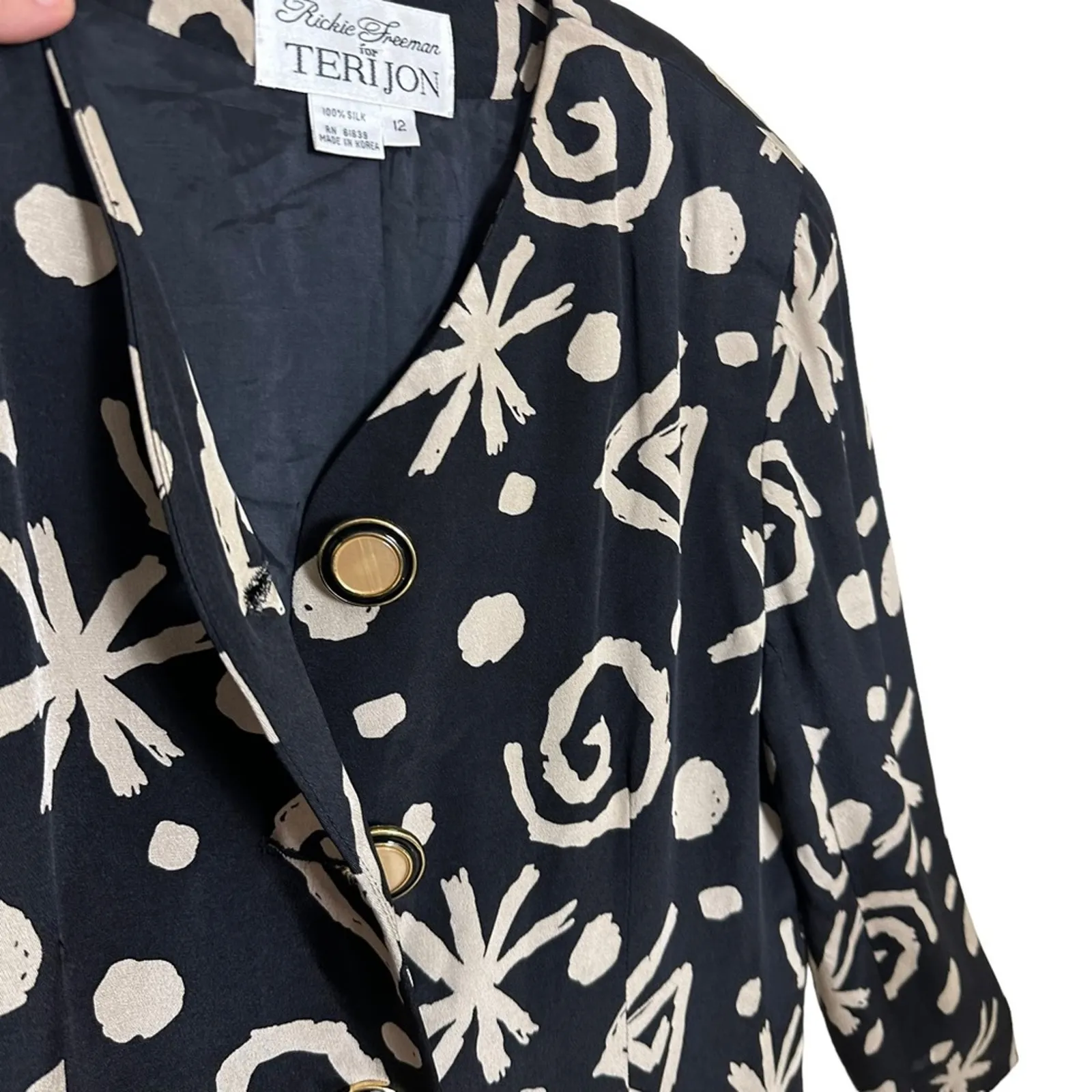 Rickie Freeman Teri Jon Vintage Mini Dress 90s Long Sleeve Black Silk Size 12 - Image 10