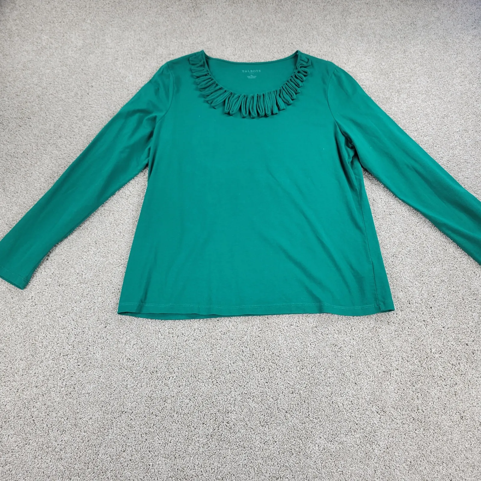 Talbots Womens Top XL Green Ruffle‎ Neck Detail Long Sleeve Blouse Shirt - Image 12