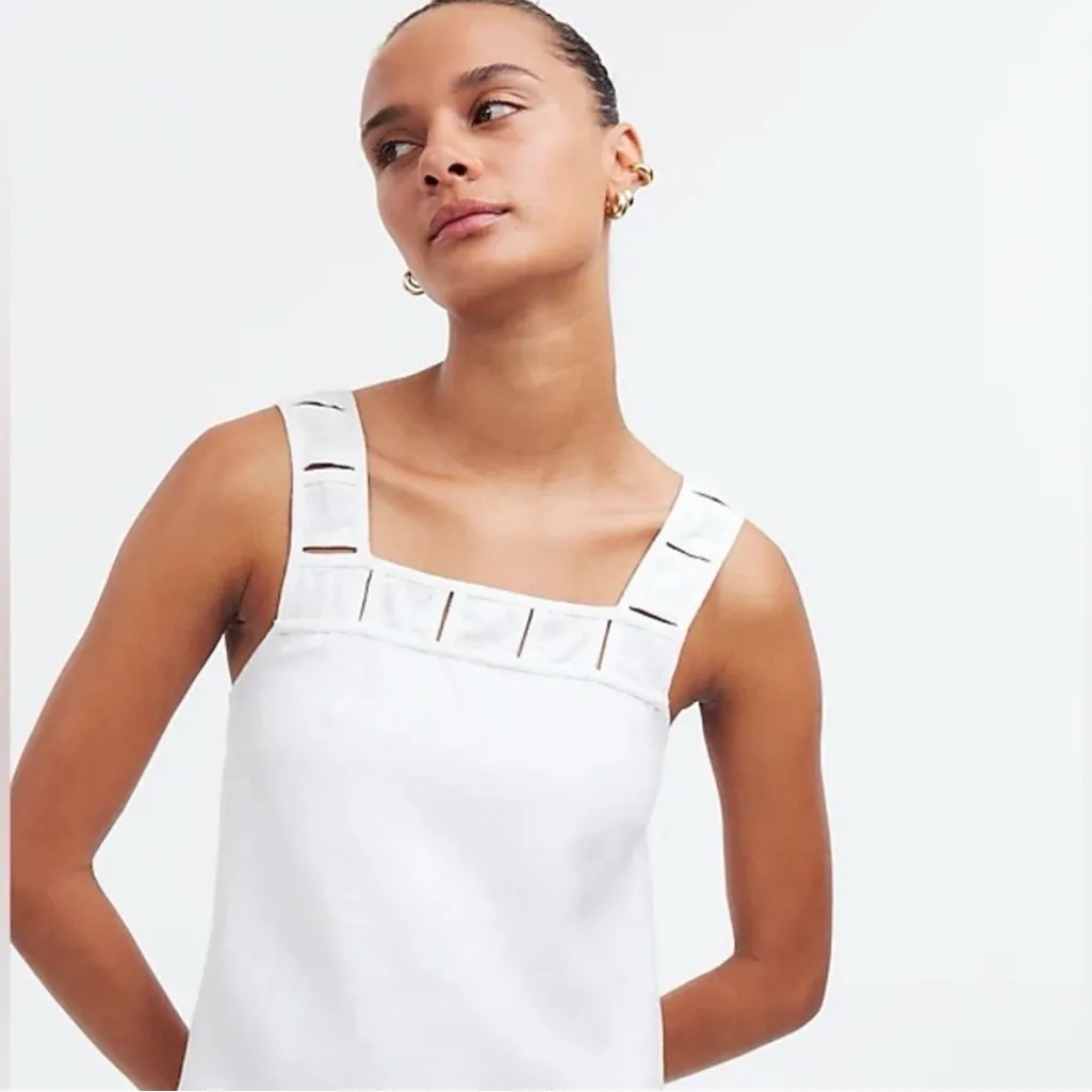 Madewell Embroidered Tank Mini Dress in Linen in Eyelet White- 4 - Image 4