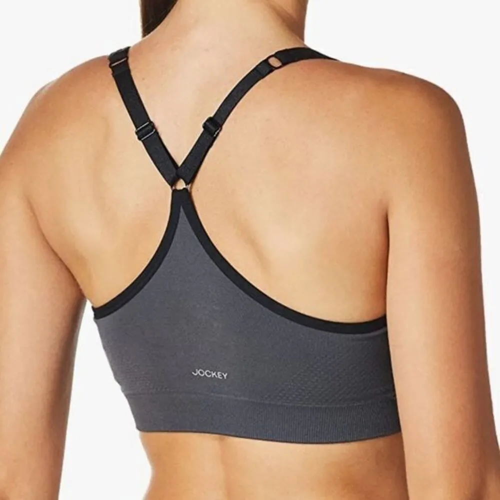 Jockey Sports Bra Size Large Gray Black Medium Impact Molded Cup Wireless Racer‎ - Image 7
