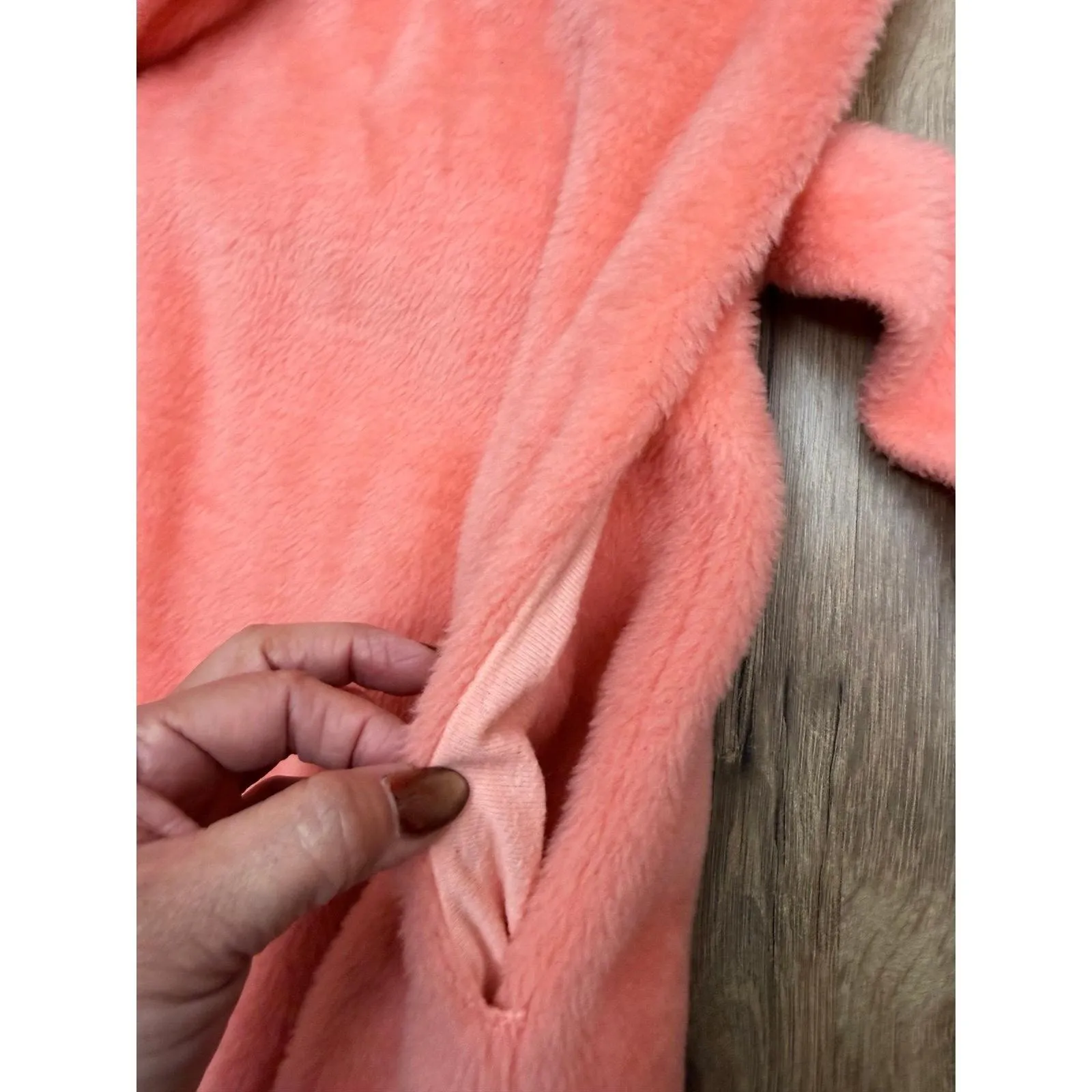 Vintage Sears Best coral plush robe 60s fuzzy belted lounge coat Medium Orange - Image 6
