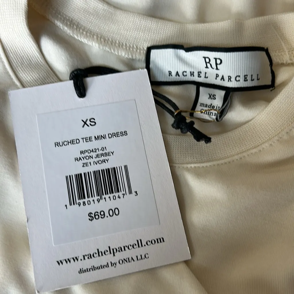 Rachel Parcell Ruched Tee Bodycon Mini Dress in Ivory Size XS NWT - Image 8