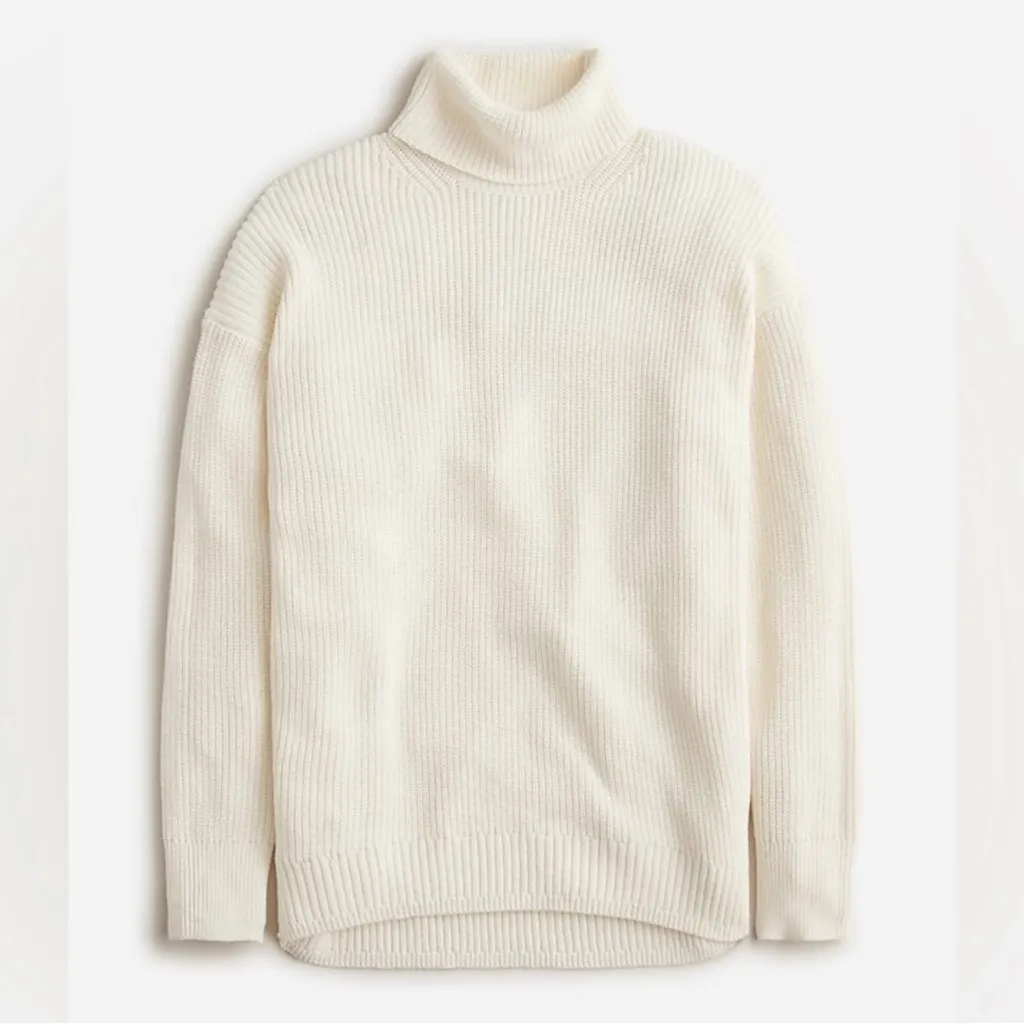 J. Crew Women Ribbed Cotton/Cashmere Blend Turtleneck Relaxed Sweater XS Ivory - Image 5