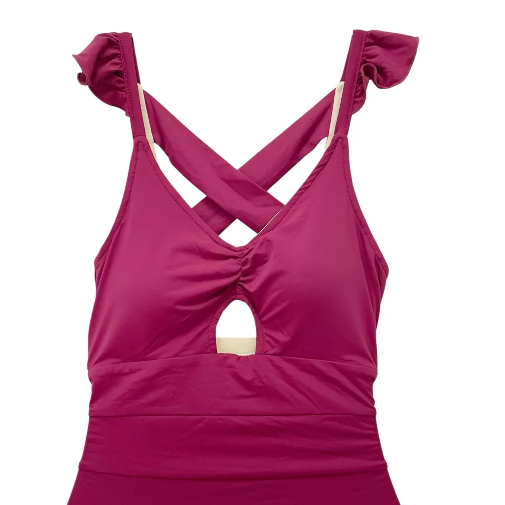 NWT Joyfolie Mia Joy Taryn One Piece Swimsuit Size XS Berry Wine Ruffle Tie Back Red - Image 3