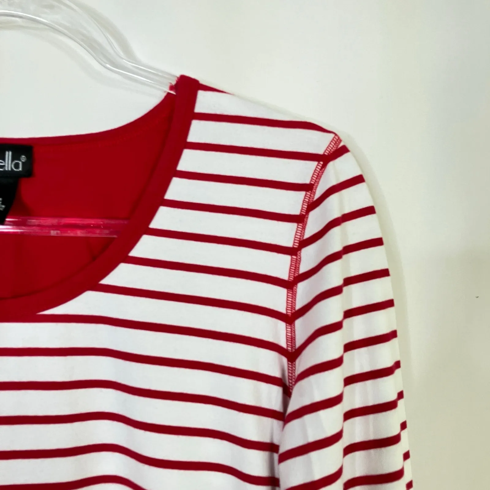 Rafaella Red White Stripe 3/4 Sleeve Tee Shirt Scoop Neck Cotton Womens Large - Image 2