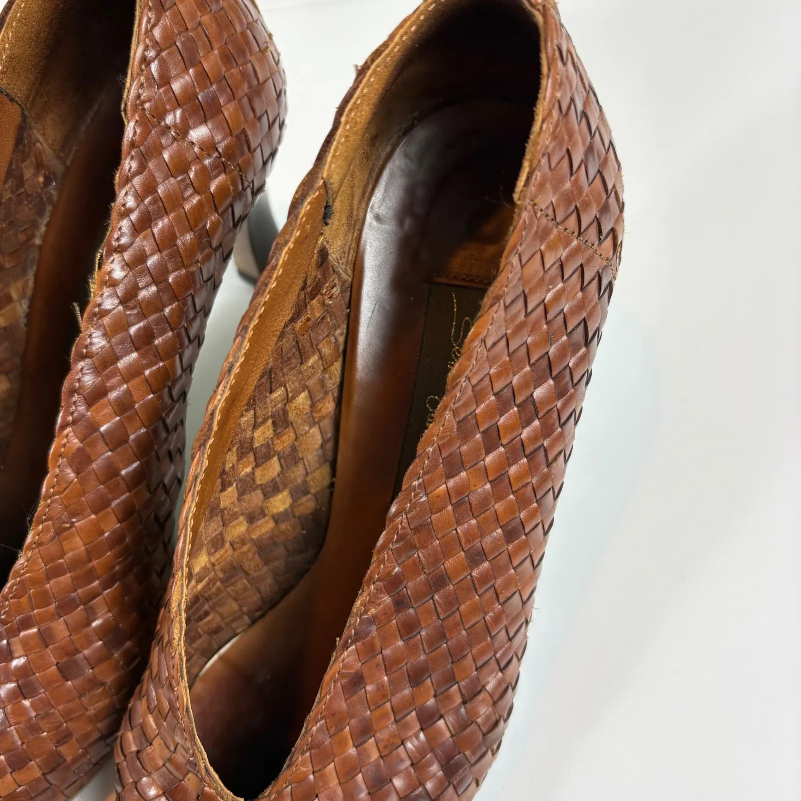 Vintage Sesto‎ Meucci Woven Leather Pointed Toe Heels Made in Italy 5.5 - Image 3