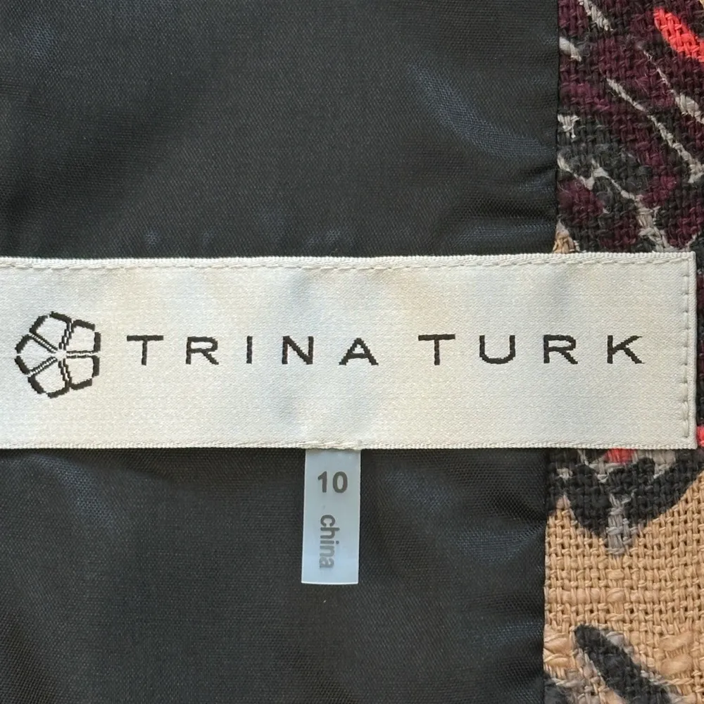 Trina Turk Crop Blazer Jacket Black Red Sz 10 - Image 3
