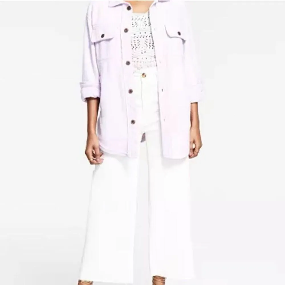 ✨BLACK TAPE Fuzzy Elbow Patch Shacket Shirt Sz Medium Jacket Soft Lilac✨ Purple - Image 3