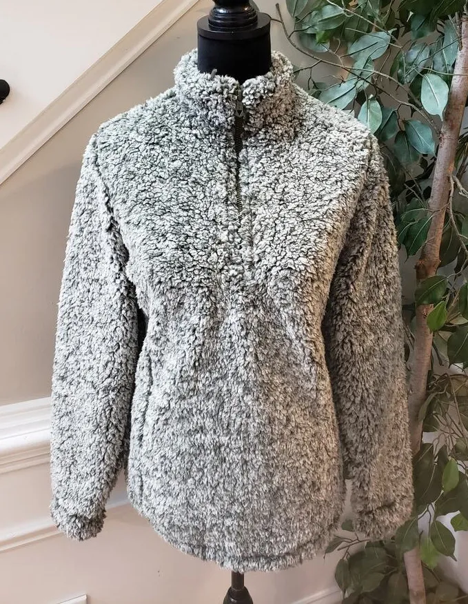 Blossom by P Sweater Women's L Gray 100% Polyester Sherpa Long Sleeve 1/4 Zip Size L - Image 1