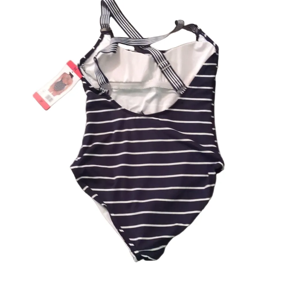 Nautica Blue White Striped One Piece Swim Suit Size Medium - Image 5