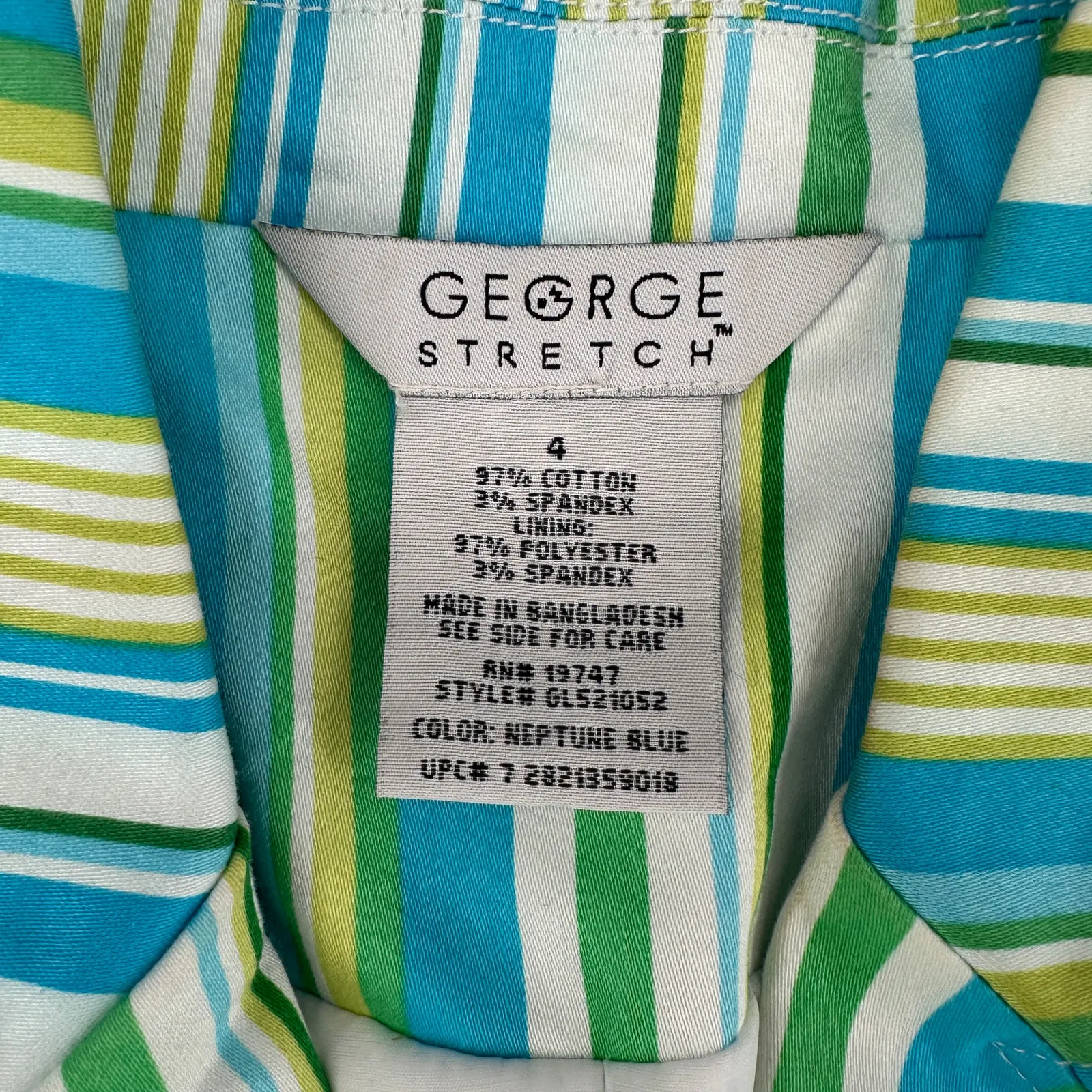 George Stretch Pinstripe Blazer Jacket Collared Blue Green Size 4 Button Pockets - Image 7
