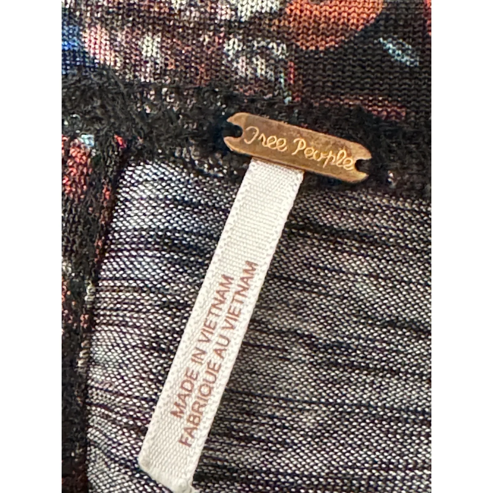 Free People Black Floral Ruffle Sleeve Keyhole Knit Top Womens - Image 4