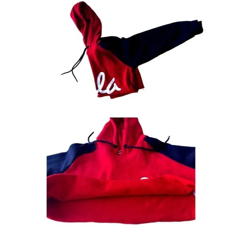 NWOT Fila Cropped Hoodie Large Red Navy Drawstring Logo Fleece Lined Swe… - Image 10