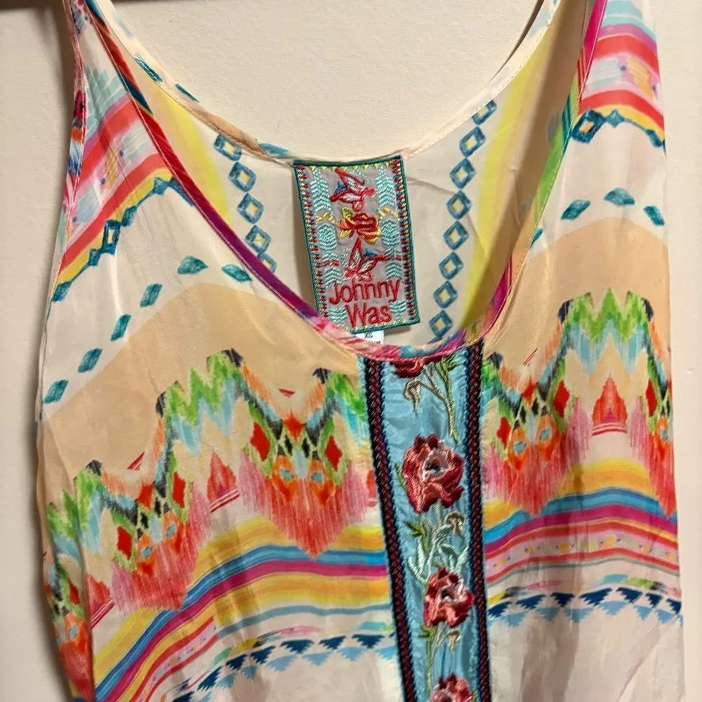 JOHNNY WAS Taleah Ribbon-Trim Georgette Tent Swing Dress Rose Beach- Size‎ XS - Image 7