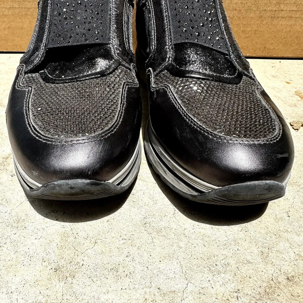 Nero Giardini Rhinestone Leather Sneakers Casual Fashion Pull On Black 41 10.5 - Image 6