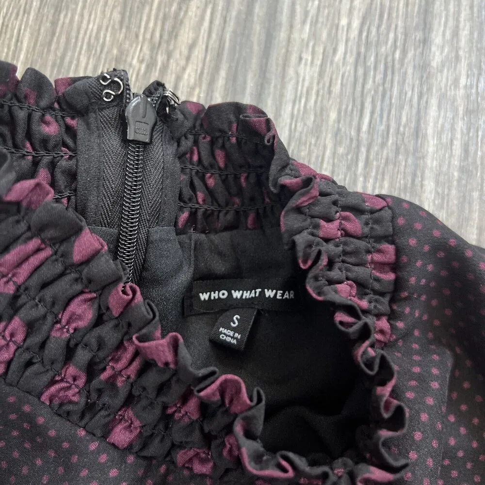 Black Purple Polka Dot Sleeveless Dress Size Small Fit & Flare - Image 3