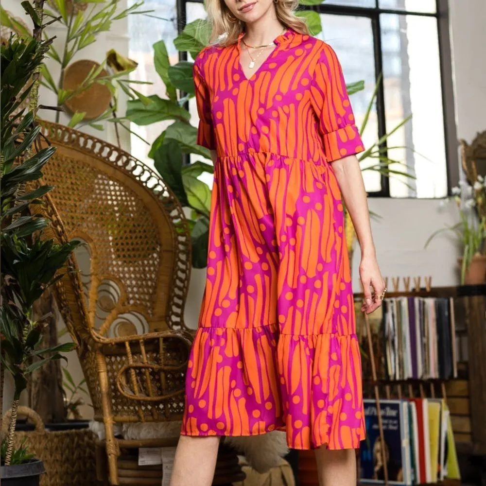 Collection by Cezele Orange & Purple Marmalade Dye Print Casual Long Midi Dress Size M - Image 5