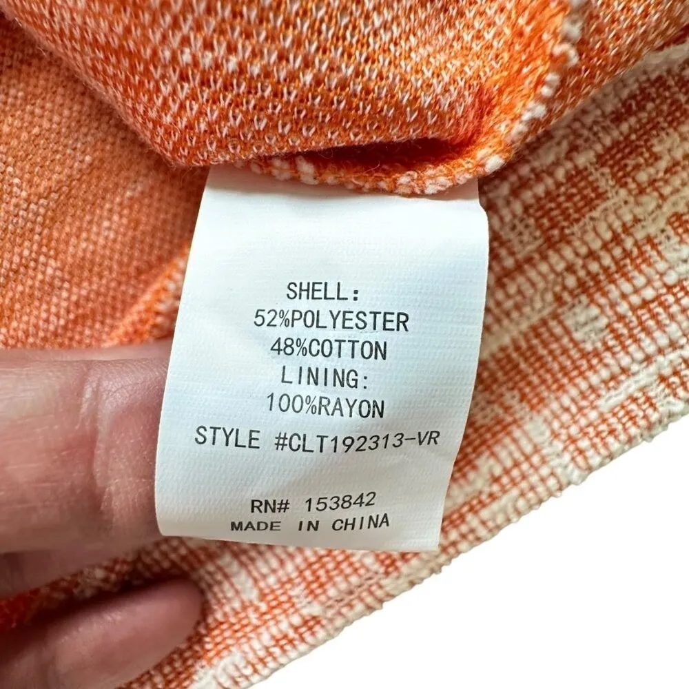 Melloday Knit Top M Orange White Puff Sleeve Tweed Cottagecore Boat Neck Classic Size M - Image 13