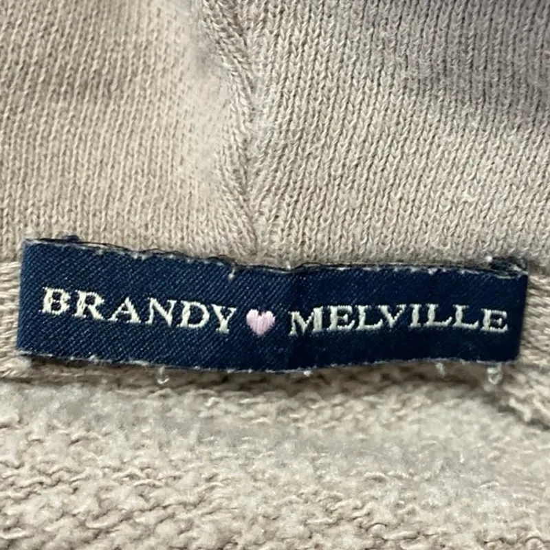 Brandy Melville Women's Beige Taupe Full Zip Hoodie Hooded Sweatshirt Top Size S - Image 3