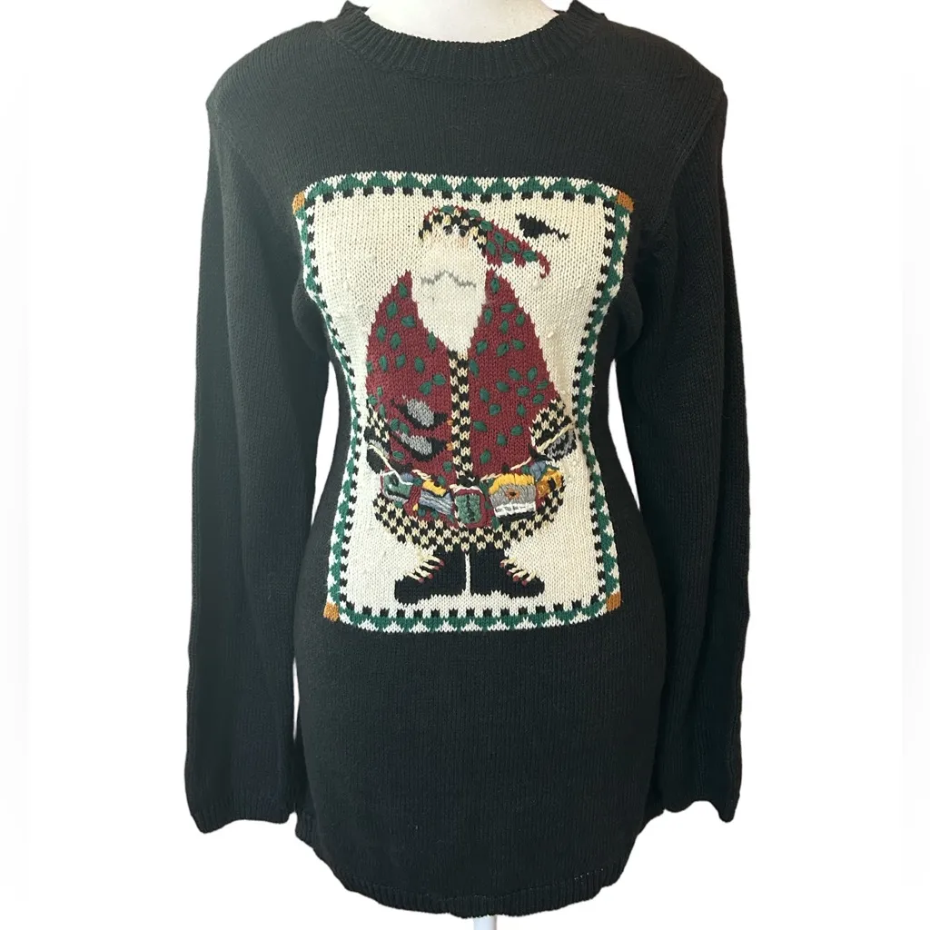 VTG deadstock 80s 90s intarsia knit Santa Clause  sweater shoulder pads NWT S - Image 2
