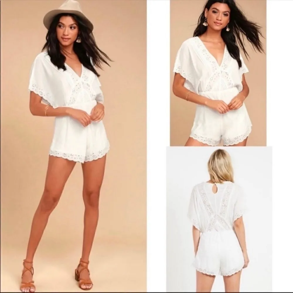 Amuse Society Anderson Eyelet V-neck Romper White XS - Image 2