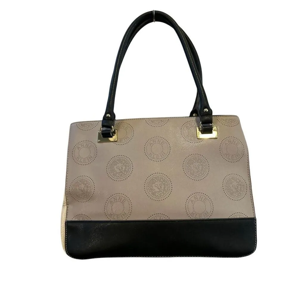 Anne Klein Women's Monogram Tote‎ Bag Black Beige Gold Lion Accent - Image 5