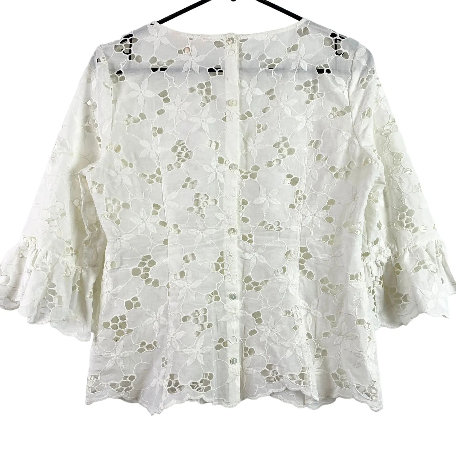Rebecca Taylor Adriana Floral Eyelet Ruffle Sleeve Sheer Pullover Blouse White 2 - Image 7