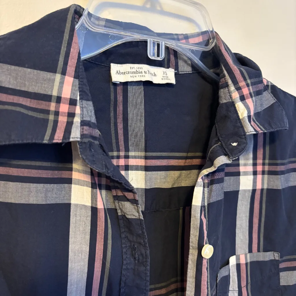 Abercrombie & Fitch Y2K Collared Button Down Shirt Top Blue Pink Plaid Size XS - Image 4
