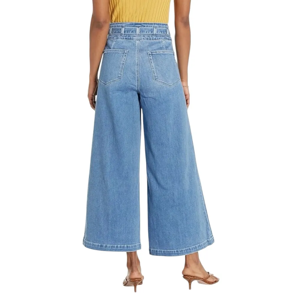 PAIGE Wide Leg Frankie Inset Belted Cropped Blue Bristol Jeans Women’s size 25 - Image 8