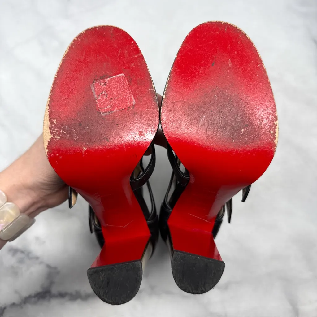 Christian Louboutin Fencing 100 Leather Gladiator Buckle Block Heel Bootie Black - Image 9