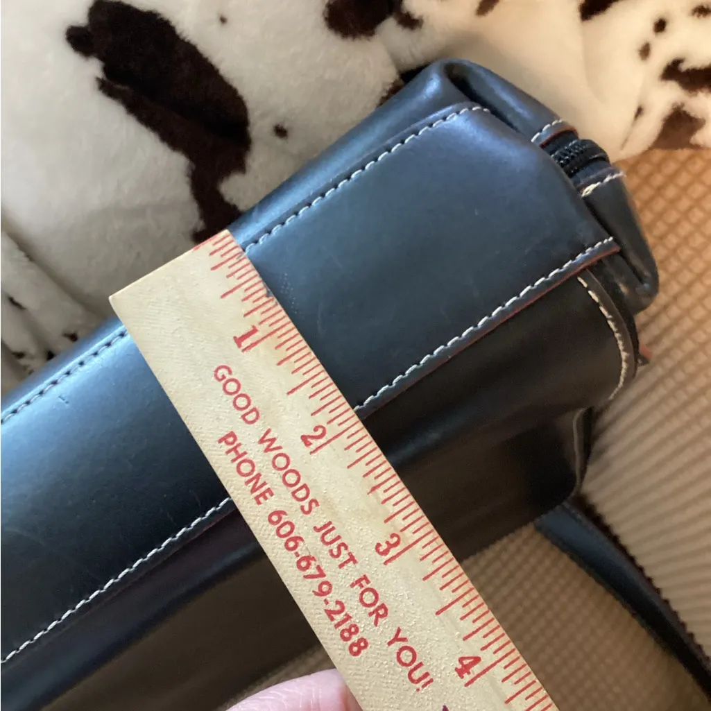 Lodis Italian leather briefcase/laptop bag. Black with brown piping - Image 10