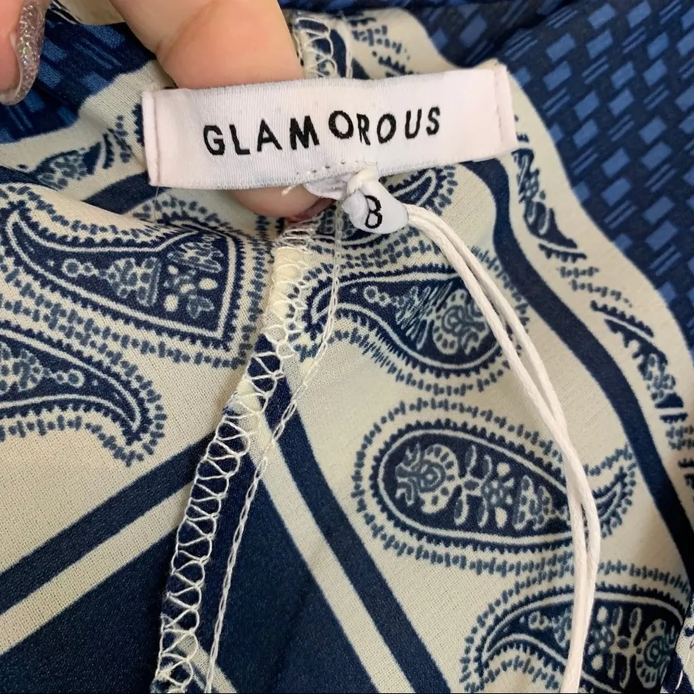 Glamorous Paisley Blue/Cream Sleeveless Dress - Image 2