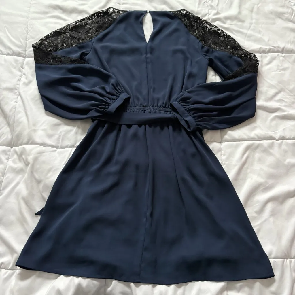 Express Dress Womens Size XS Blue Midi Lace Long Sleeve Vampire Grunge Gothic - Image 10