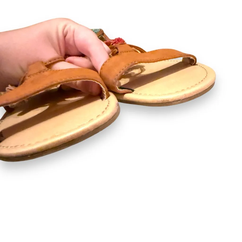 Maurices Brown‎ Faux Leather Lace Up Tassel Pom Pom Flat Sandals Sz 8 - Image 4