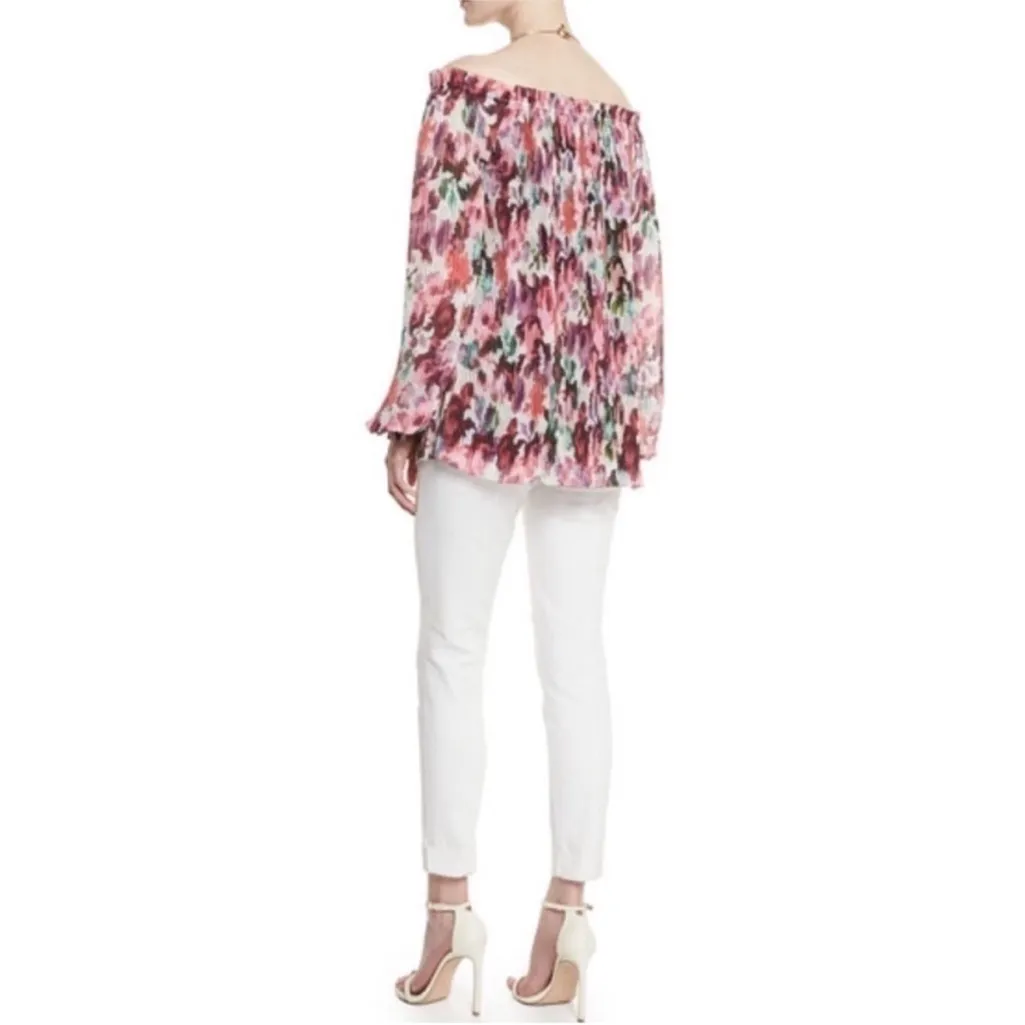 St. John Brigette Floral Print Georgette Pleated Blouse - Image 3