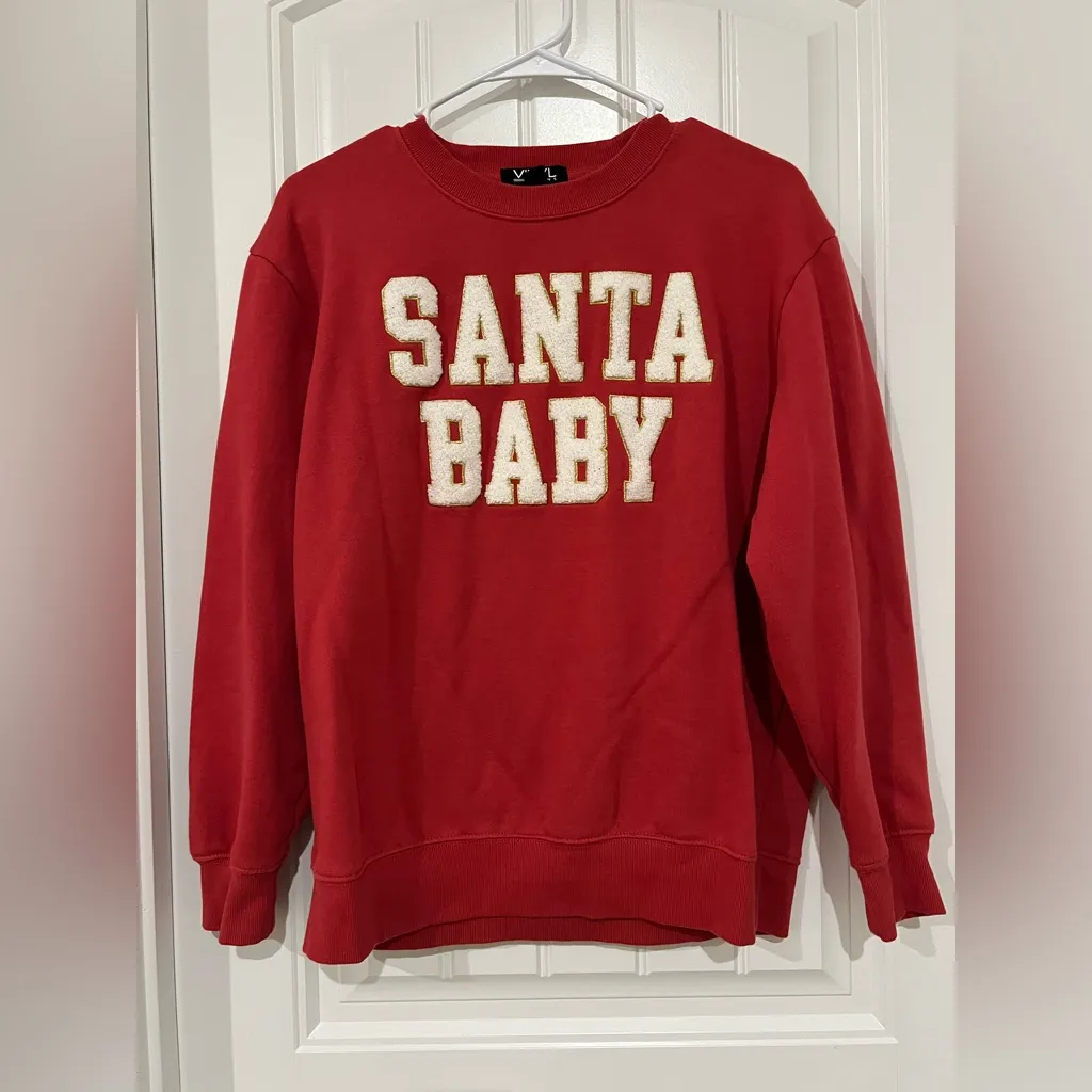 Women’s Red “Santa Baby” Vinyl Patch Sweatshirt – Size Medium - Image 2